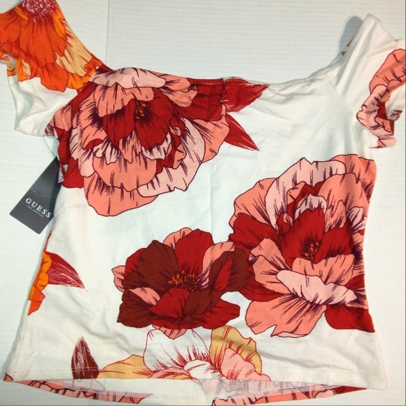 ~NWT~Stunning GUESS Blushing Azalea Print Ivory Karlotta Juniors Top~Large~ - Picture 10 of 11